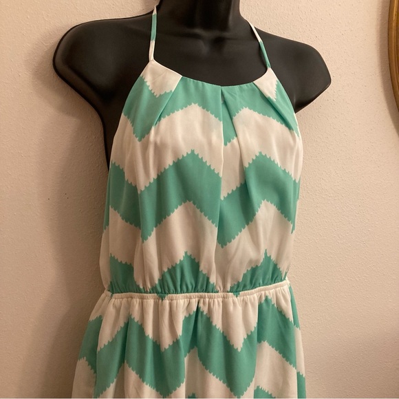 Hello Miss Teal White Chevron Summer Resortwear Coastal Nautical Y2K Beach Dress - Picture 4 of 12